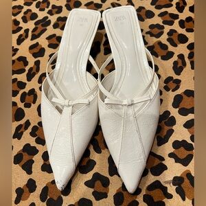 Zara white bow kitten heel pointed mules